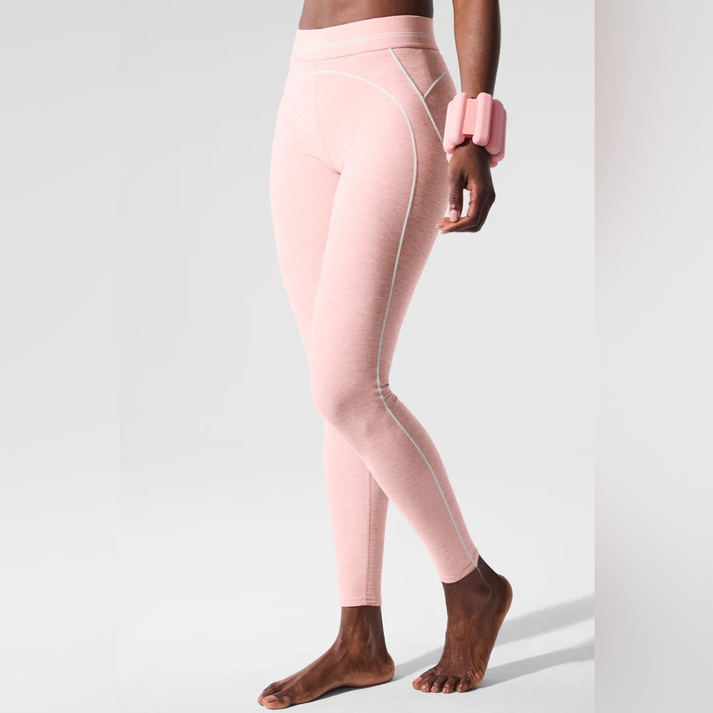 Alo Pink Quartz Heather/White Alosoft High-Waist Heart Throb Legging